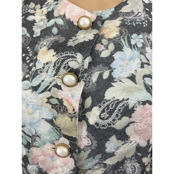 Vintage 80s Worthington Pearl Button Floral Blazer Jacket Embroidered Size 12 - Picture 7 of 8